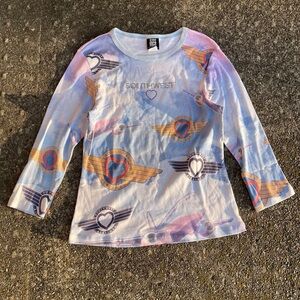 Y2K In Your Face Southwest Airlines Long Sleeve Shirt Women’s Bejeweled Spellout